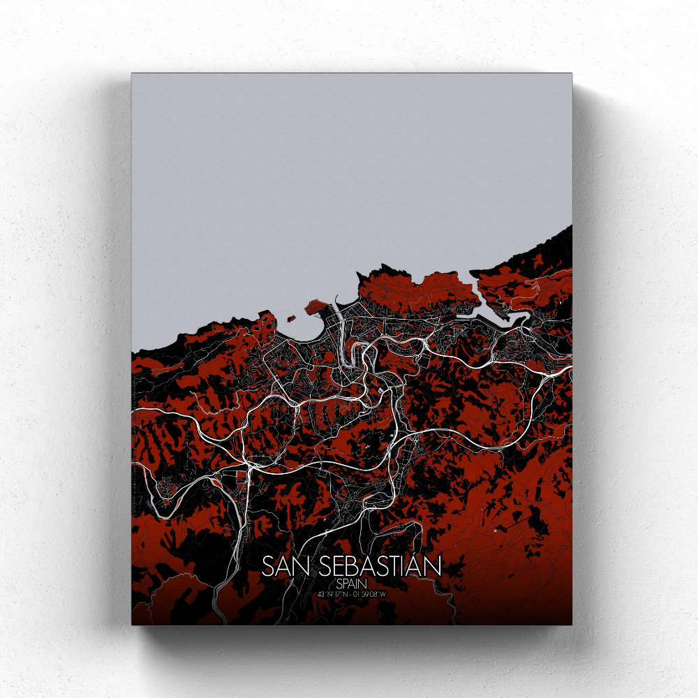 Mapospheres San Sebastian Night Design full page design canvas city map