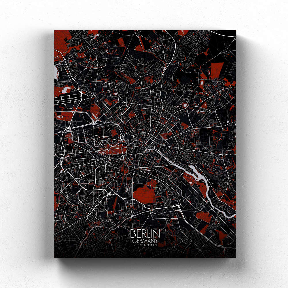 Mapospheres Berlin Red dark full page design canvas city map