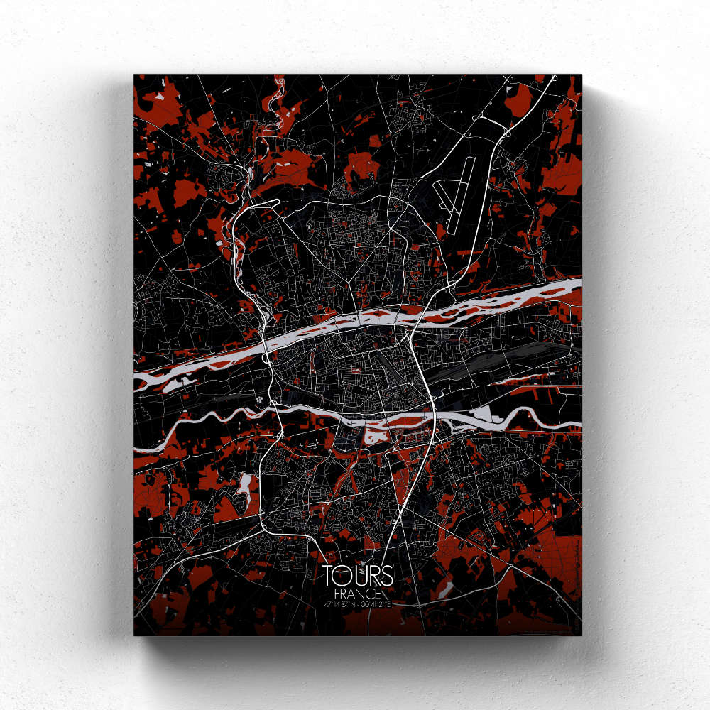 Mapospheres Tours Red dark full page design canvas city map