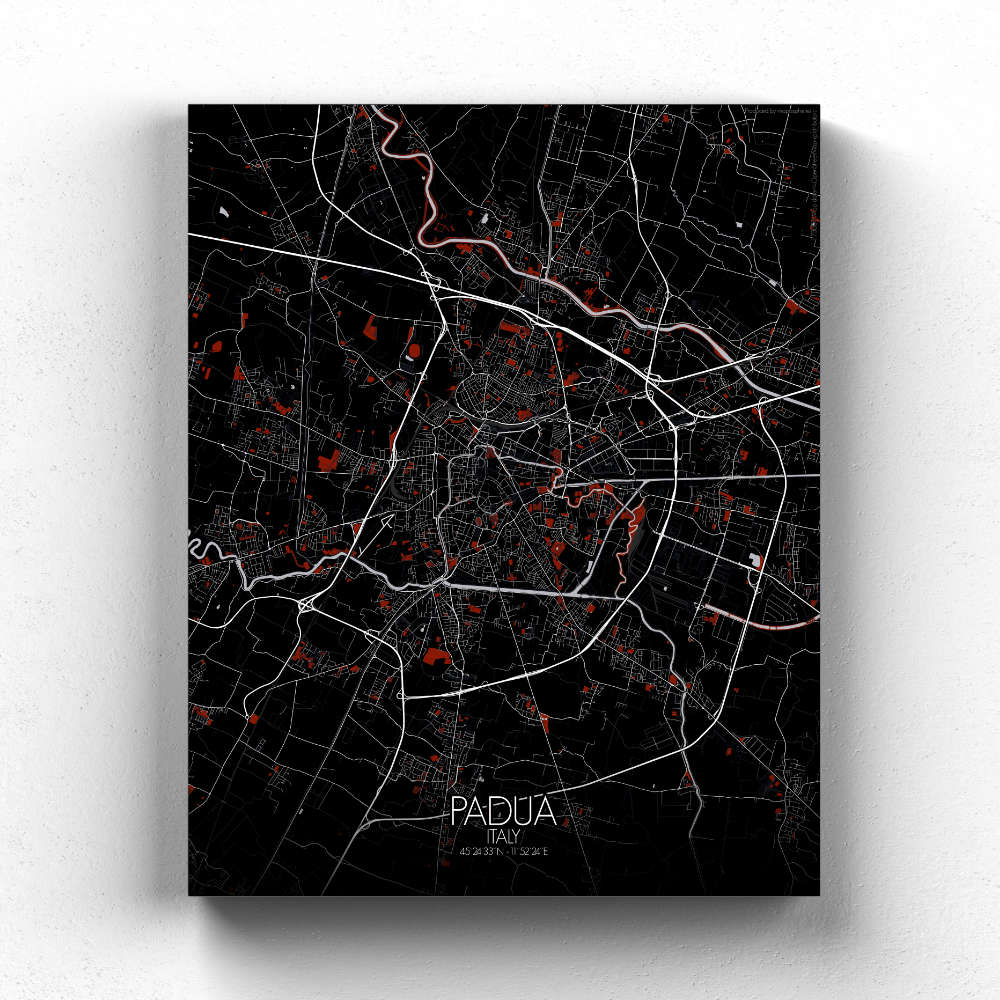 Mapospheres Padua Red dark full page design canvas city map