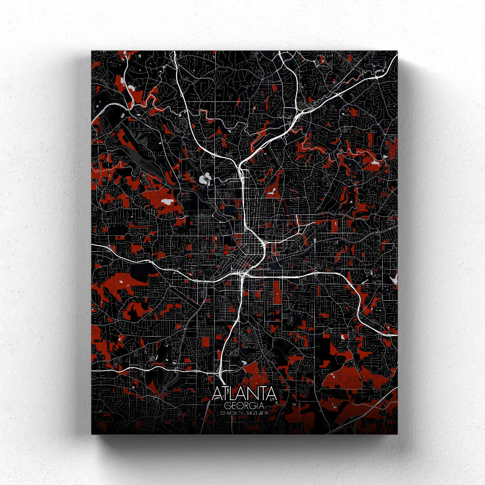 Mapospheres Atlanta Georgia Red dark full page design canvas city map