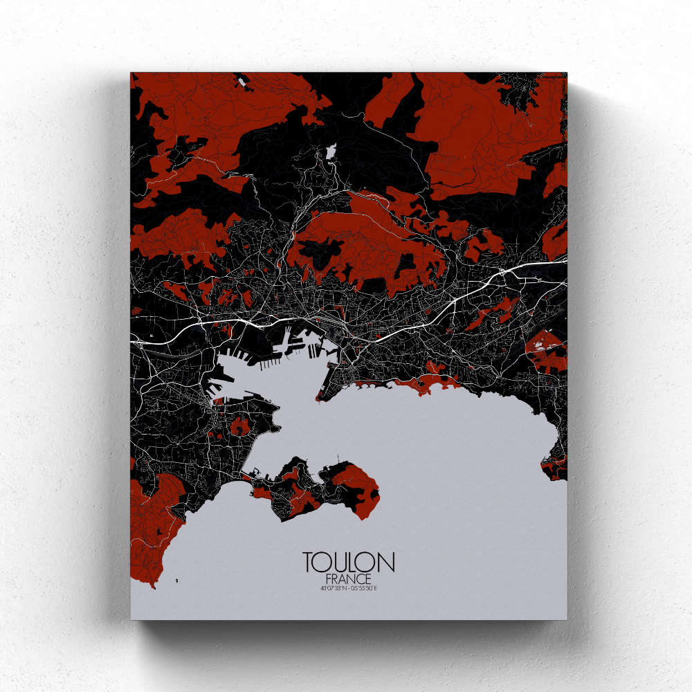 Mapospheres Toulon Red dark full page design canvas city map