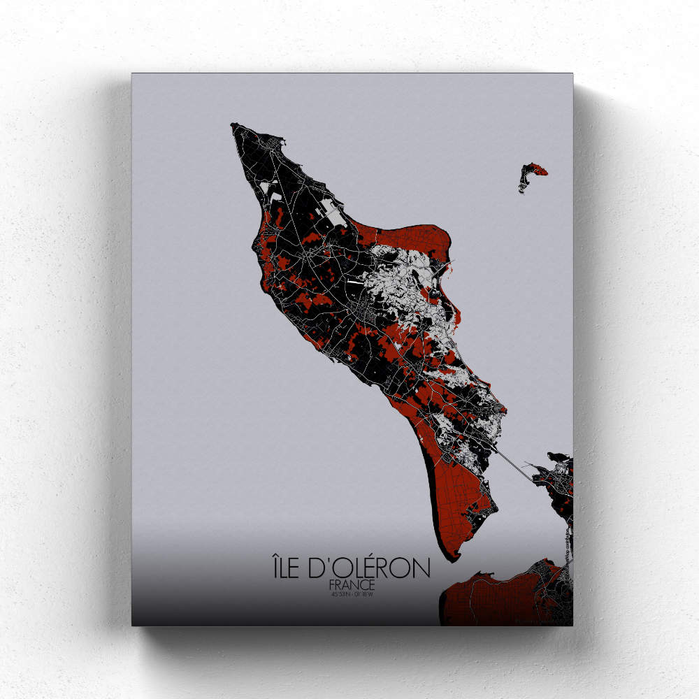 Mapospheres oleron Red dark full page design canvas city map