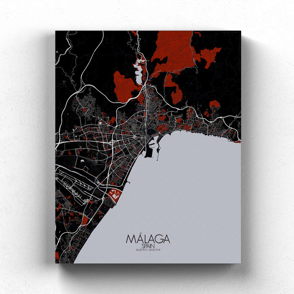Mapospheres Malaga Night Design full page design canvas city map