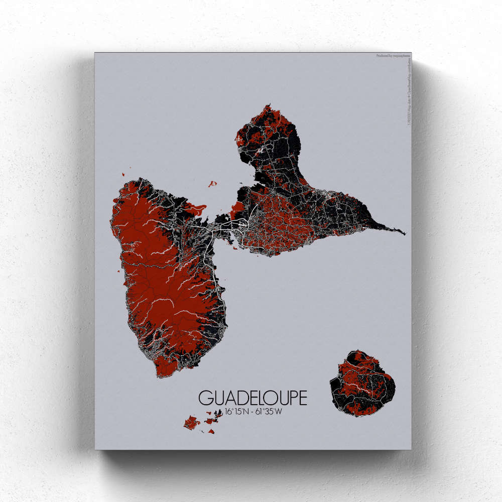 Mapospheres Guadeloupe Red dark full page design canvas city map