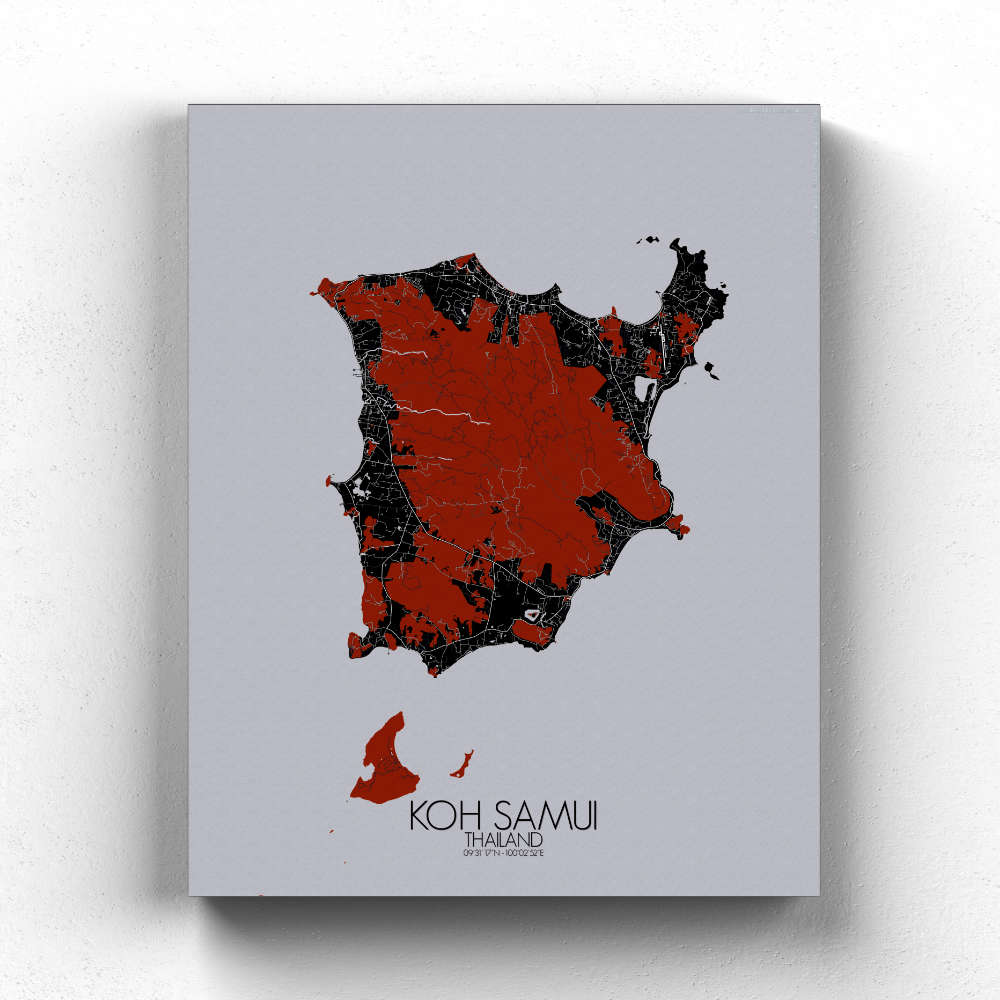Mapospheres Koh Samui Red dark full page design canvas city map