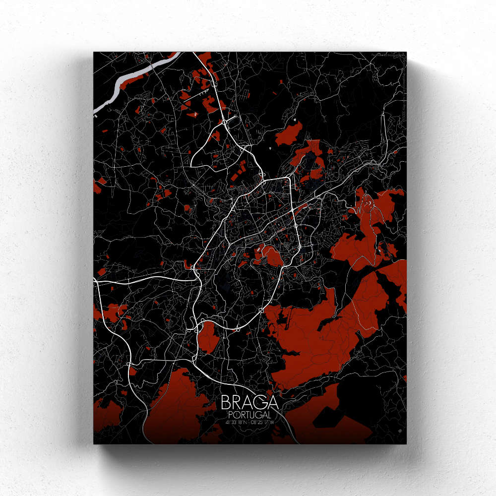 Mapospheres Braga Red canvas city map