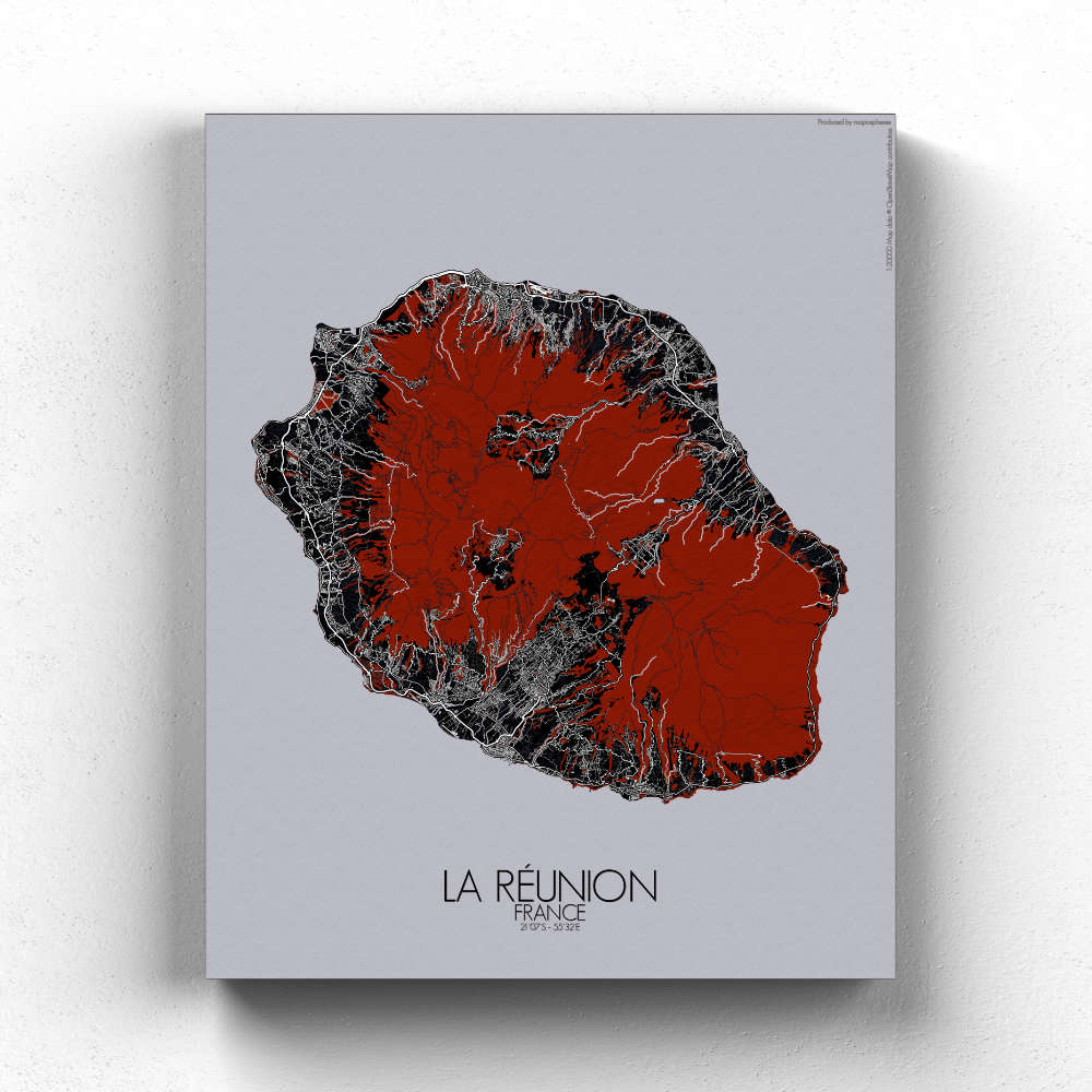 Mapospheres La Reunion Red dark full page design canvas city map