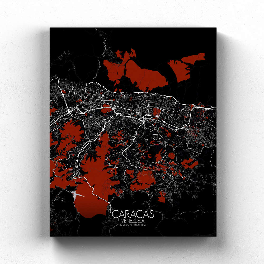 Mapospheres Caracas Red dark full page design canvas city map