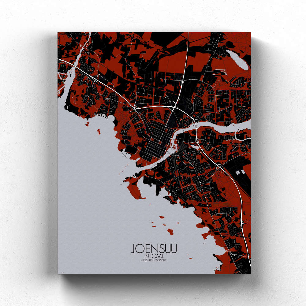 Mapospheres Joensuu Red dark full page design canvas city map