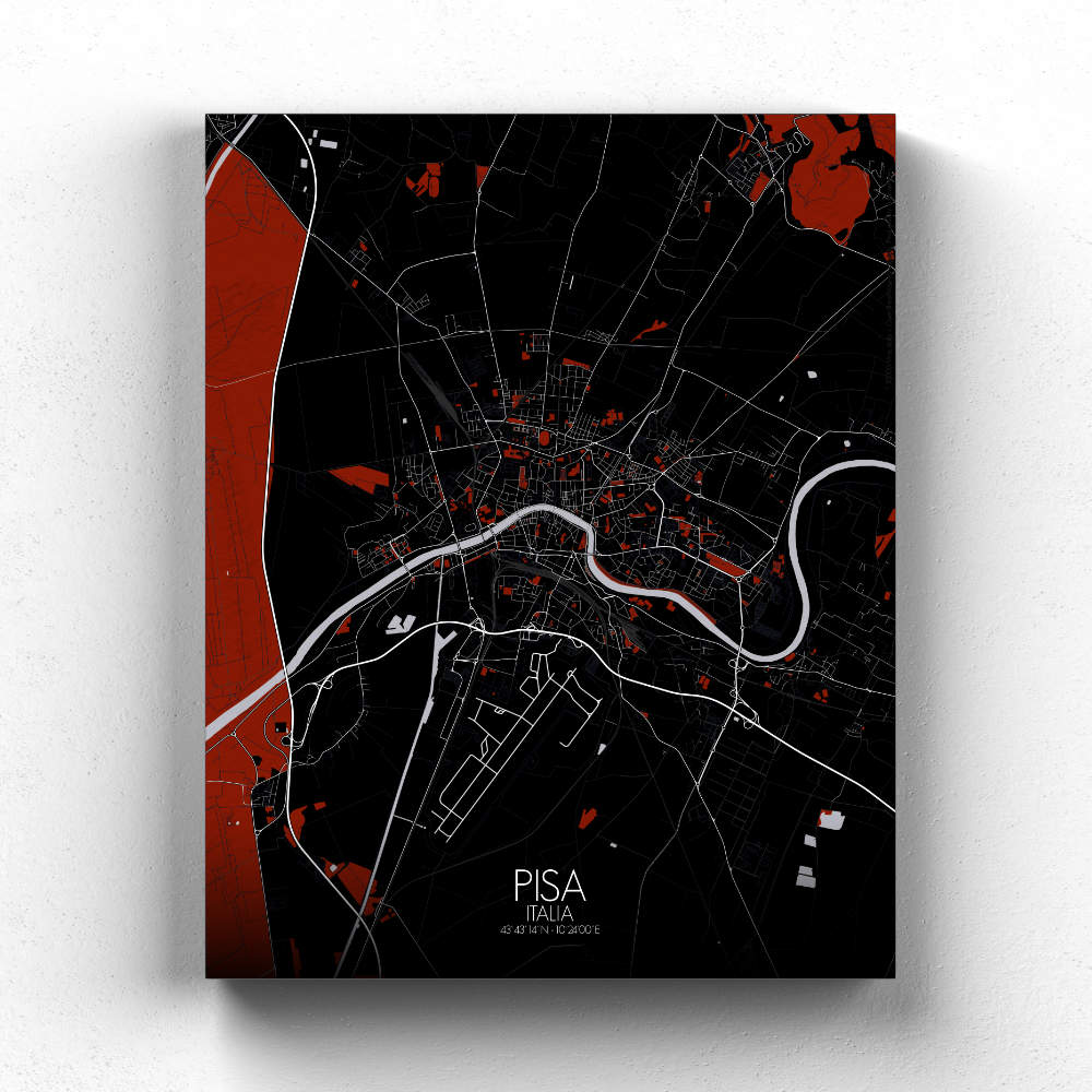 Mapospheres Pisa Red dark full page design canvas city map