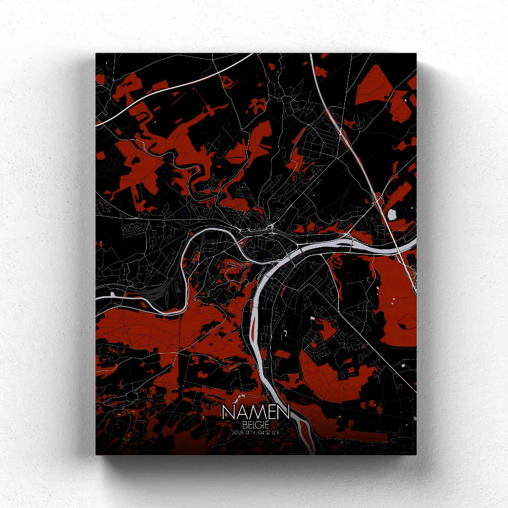 Mapospheres Namur Red dark full page design canvas city map