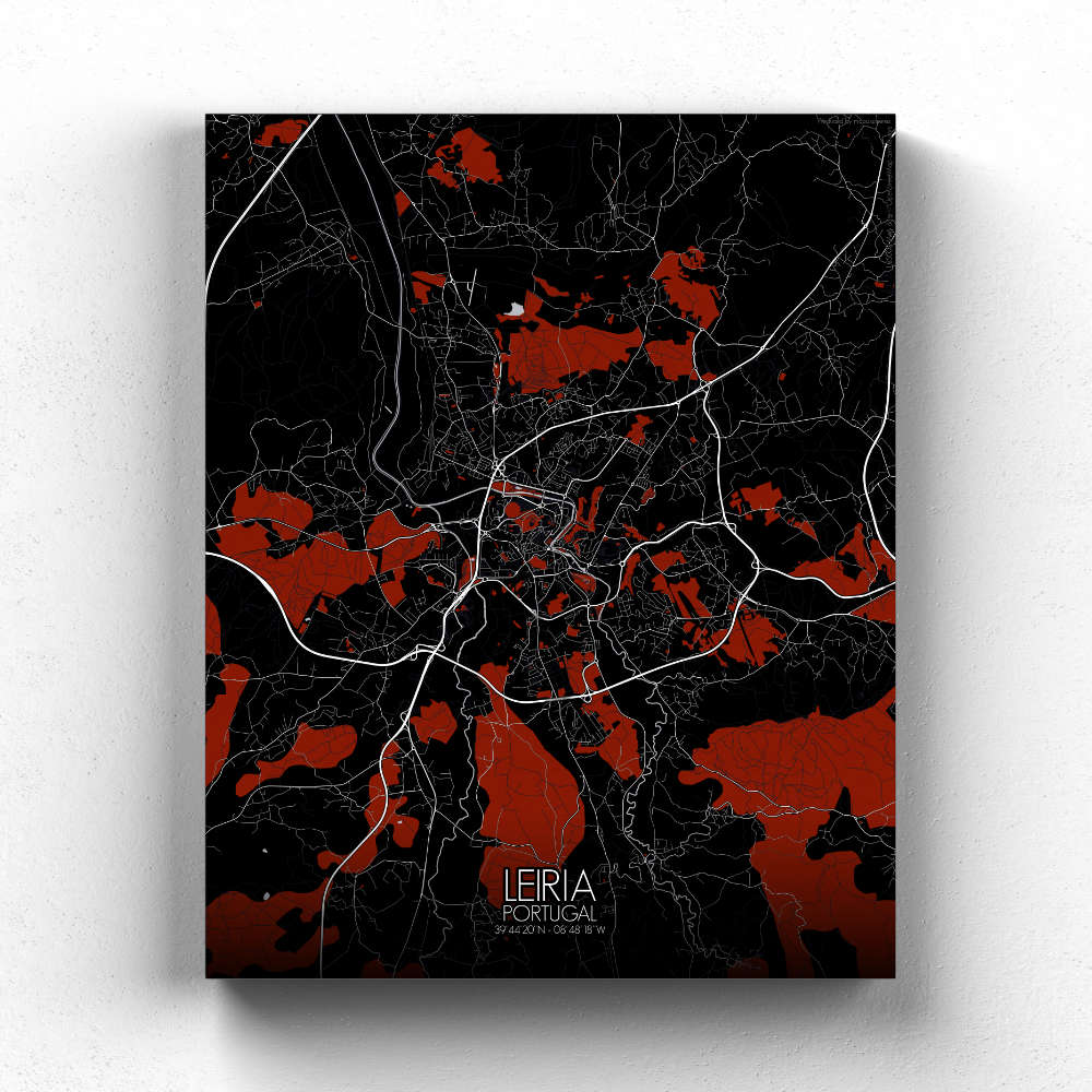 Mapospheres Leiria Red dark full page design canvas city map