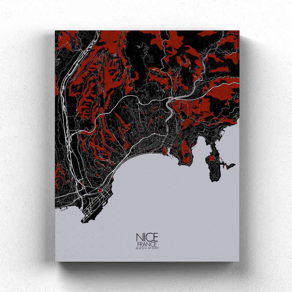 Mapospheres Nice Red dark full page design canvas city map