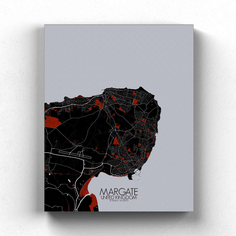 Mapospheres Margate Red dark full page design canvas city map