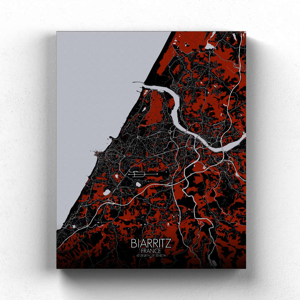 Mapospheres Biarritz Red dark full page design canvas city map