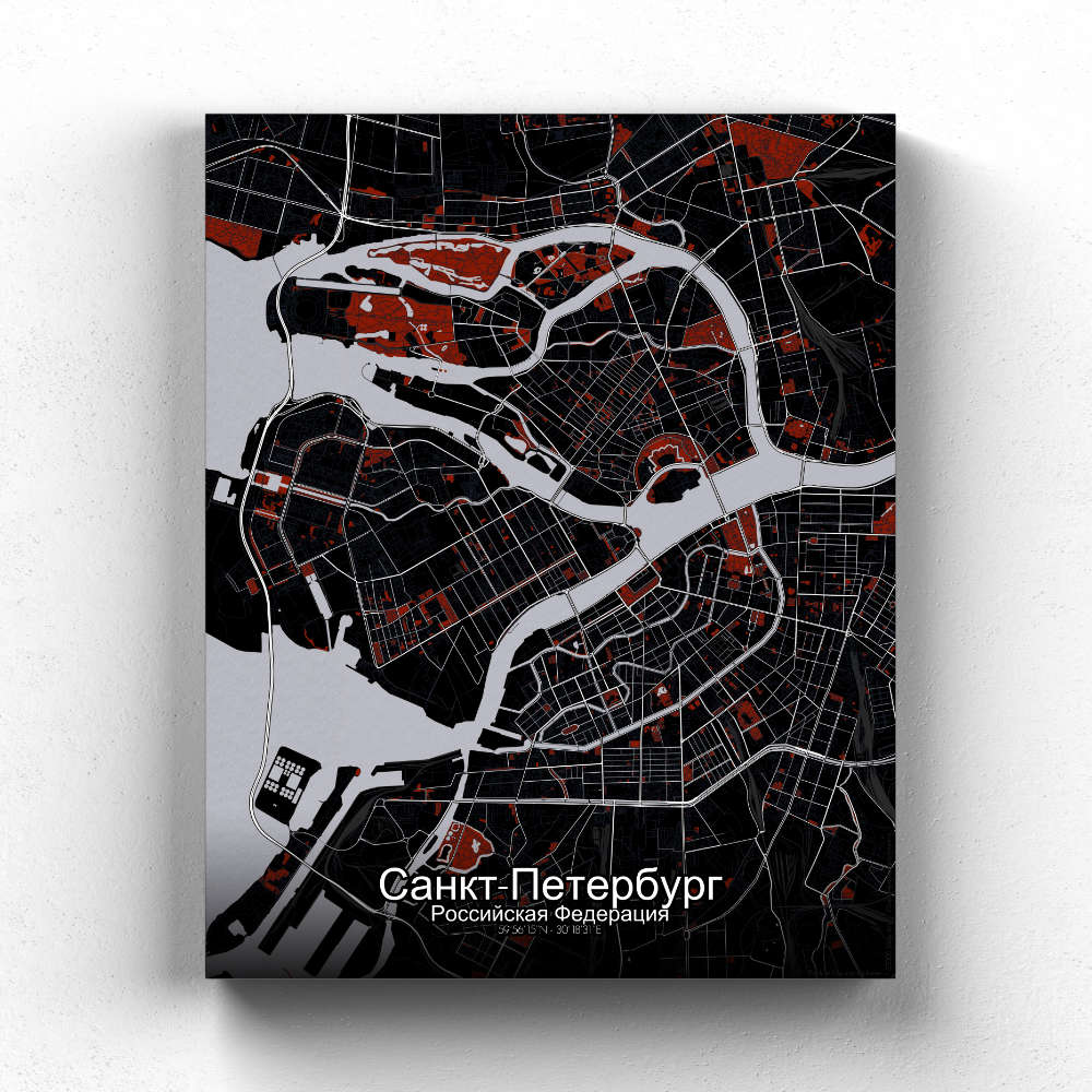Mapospheres Saint Petersburg Red dark full page design canvas city map