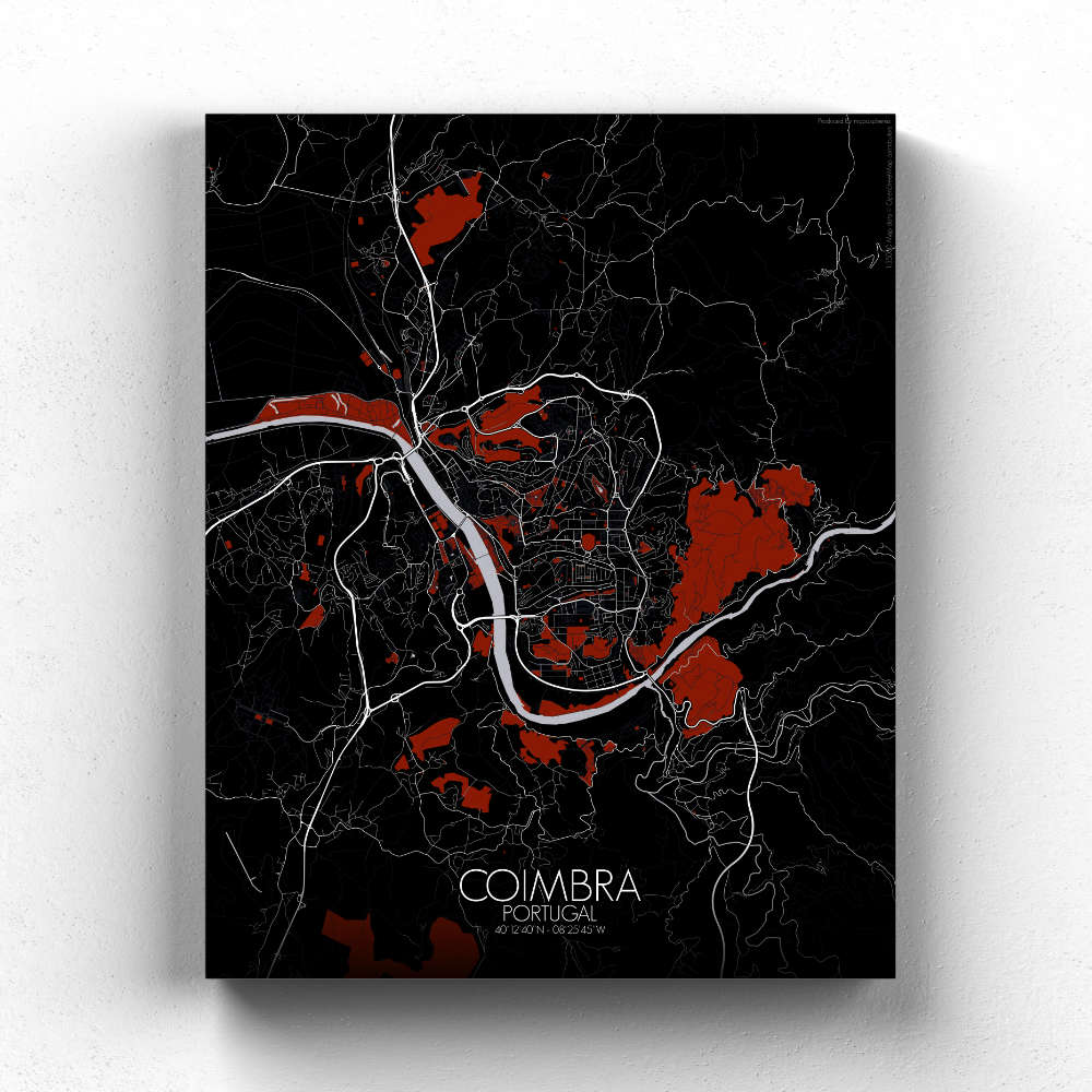 Mapospheres Coimbra Red dark full page design canvas city map