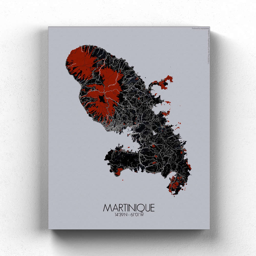 Mapospheres Martinique Red dark full page design canvas city map