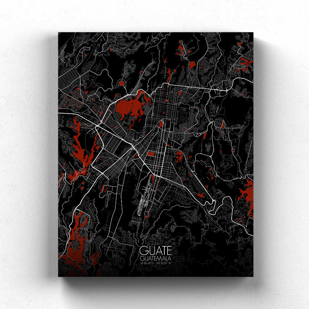 Mapospheres Guatemala Red dark full page design canvas city map