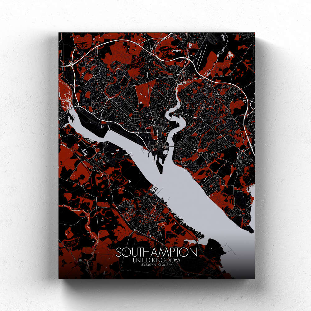Mapospheres Southampton Red dark full page design canvas city map