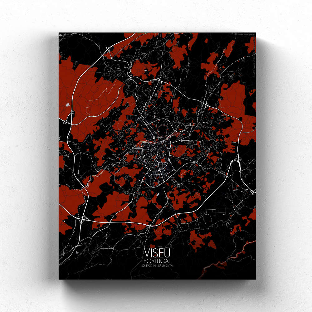 Mapospheres Viseu Red dark full page design canvas city map