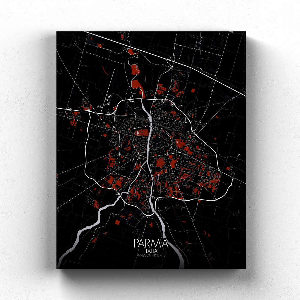 Mapospheres Parma Red dark full page design canvas city map