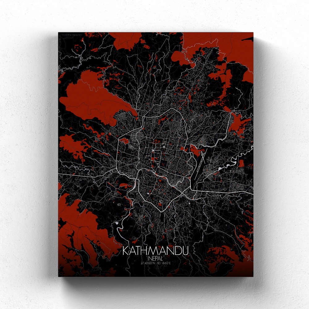 Mapospheres Kathmandu Red dark full page design canvas city map