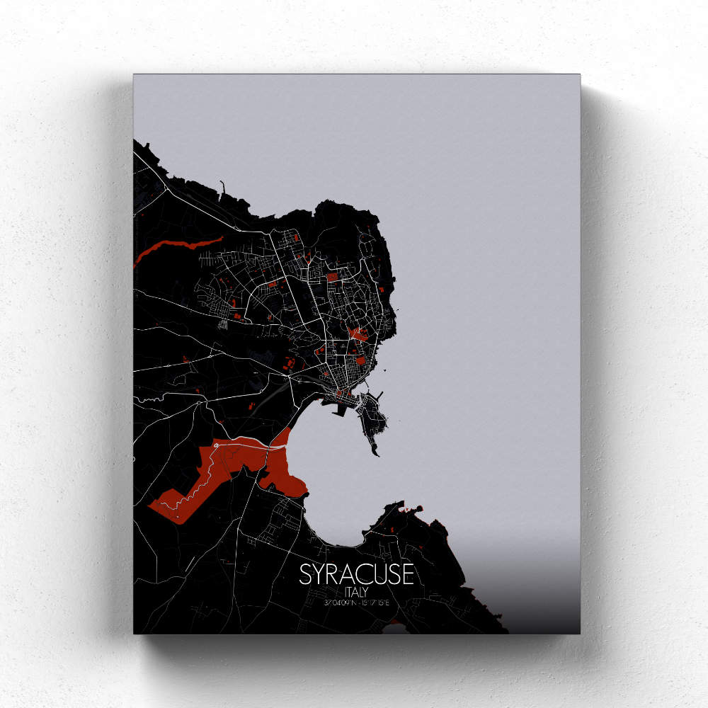 Mapospheres Syracuse Red dark full page design canvas city map