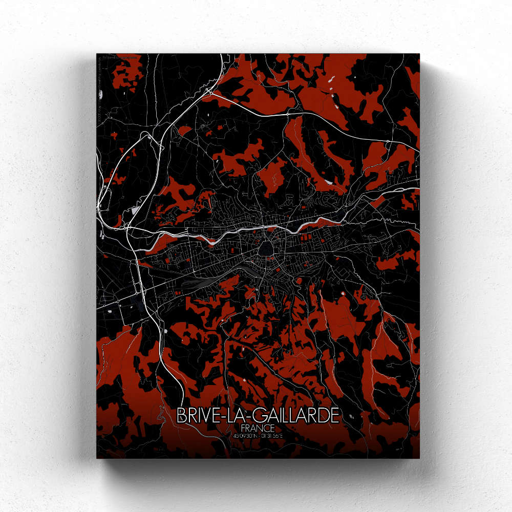 Mapospheres Brive Red dark full page design canvas city map