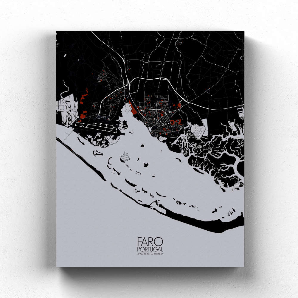 Mapospheres Faro Red dark full page design canvas city map