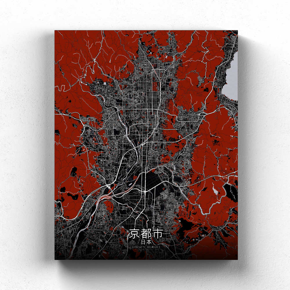 Mapospheres Kyoto Red dark full page design canvas city map