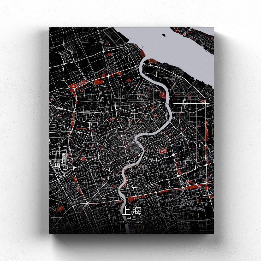 Mapospheres Shanghai Red dark full page design canvas city map