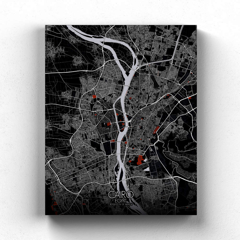 Mapospheres Cairo Red dark full page design canvas city map