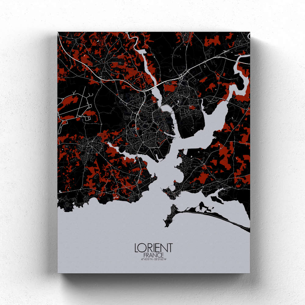 Mapospheres Lorient Red dark full page design canvas city map