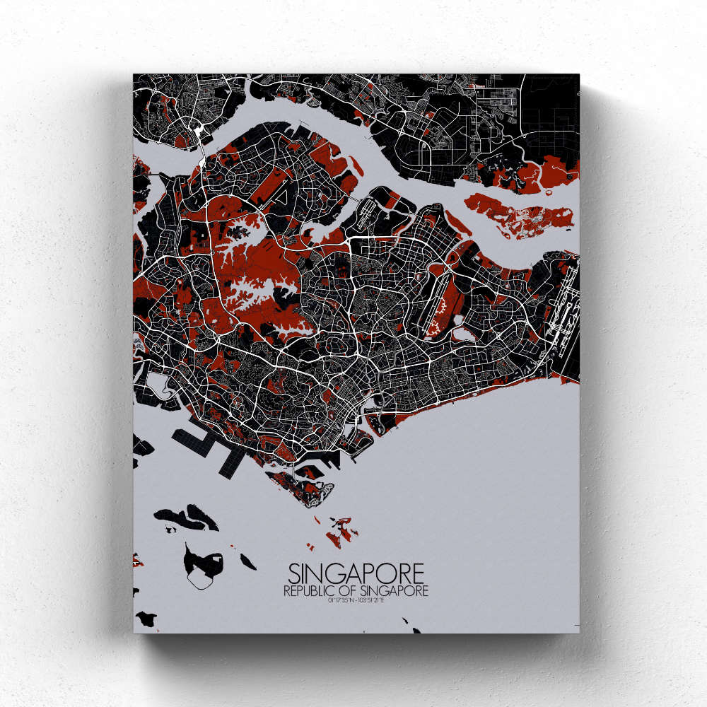 Mapospheres Siingapore Red dark full page design canvas city map