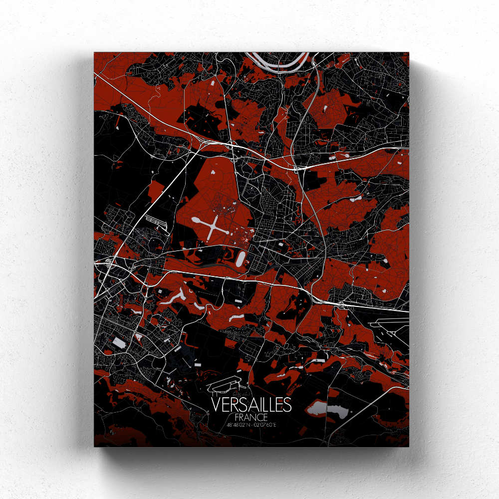 Mapospheres Versailles Red dark full page design canvas city map