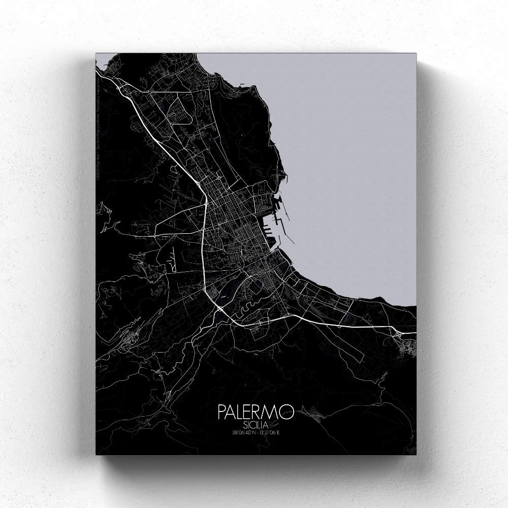 Mapospheres Palermo Red dark full page design canvas city map