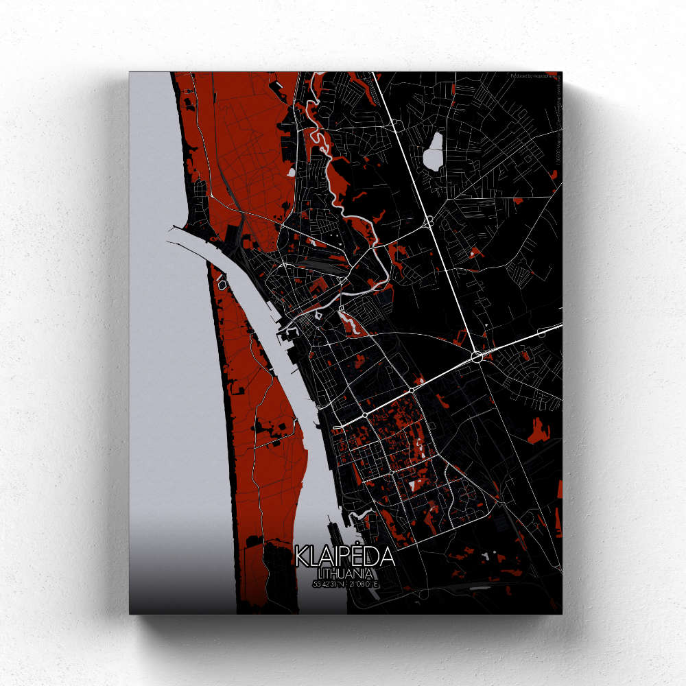 Mapospheres Klaipeda Red dark full page design canvas city map