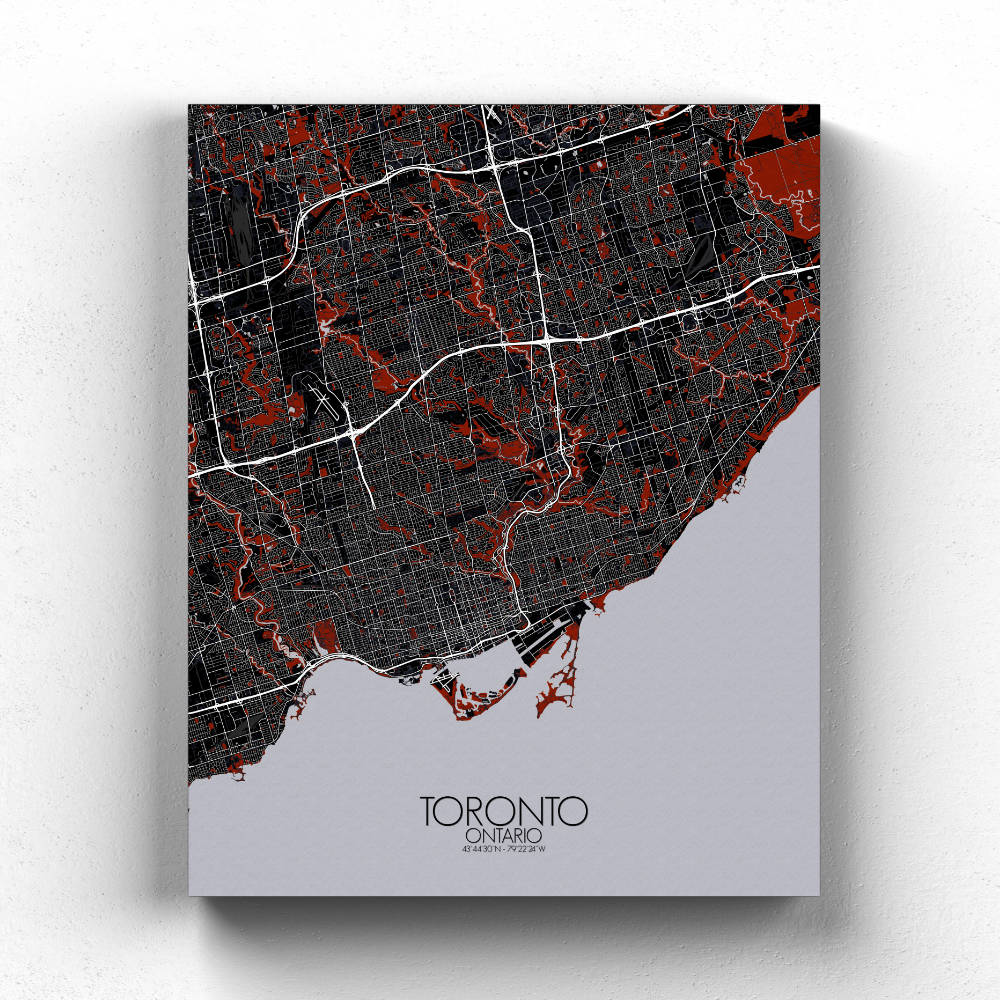 Mapospheres Toronto Red dark full page design canvas city map