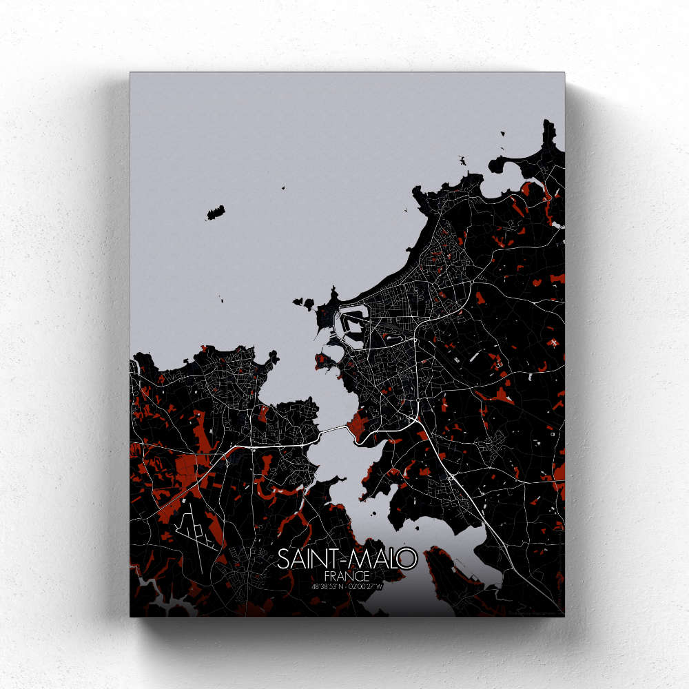 Mapospheres Saint Malo Red dark full page design canvas city map