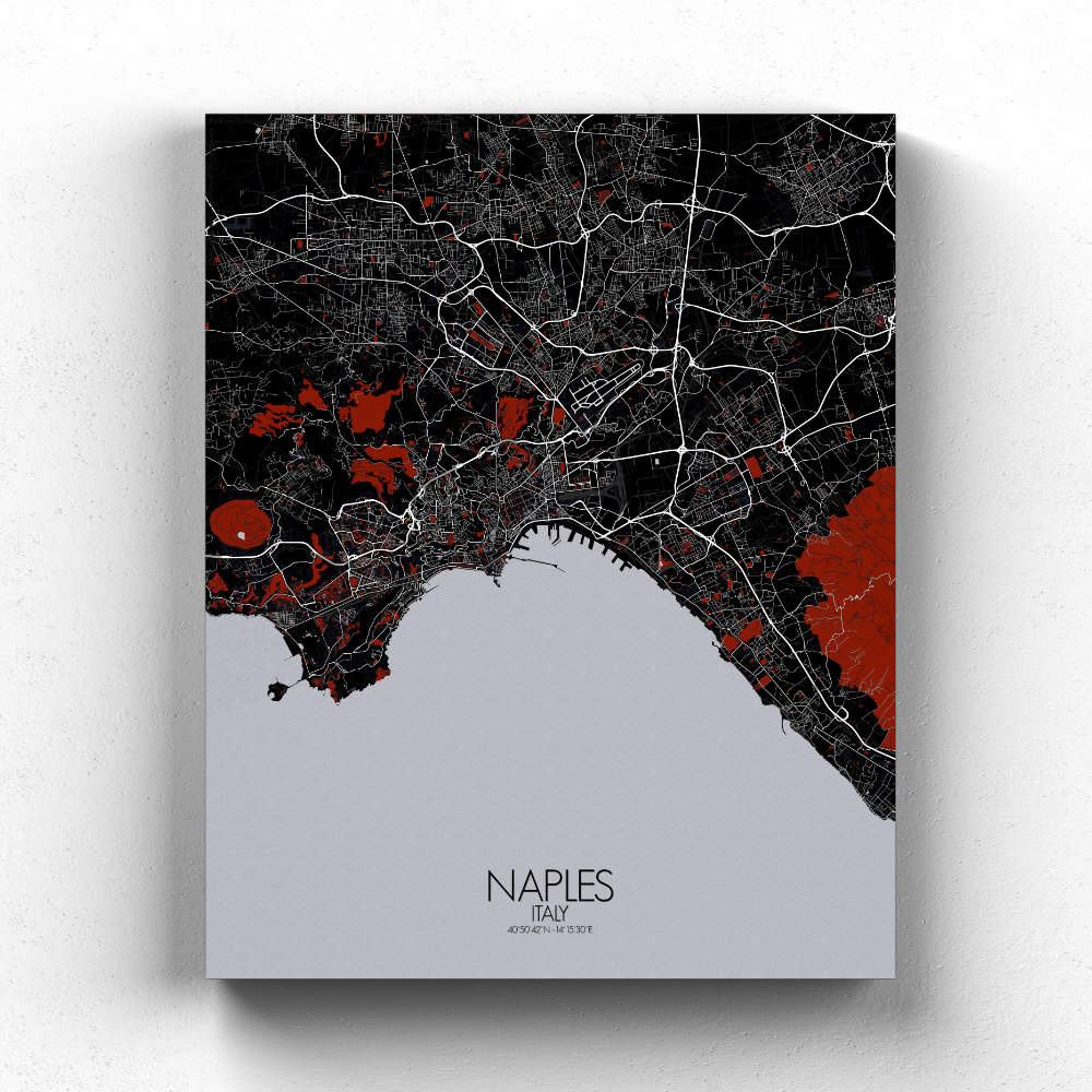 Mapospheres Naples Red dark full page design canvas city map