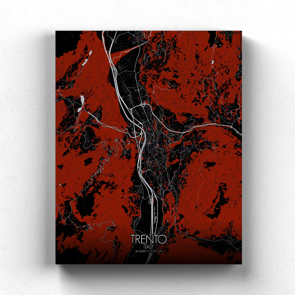 Mapospheres Trento Red dark full page design canvas city map