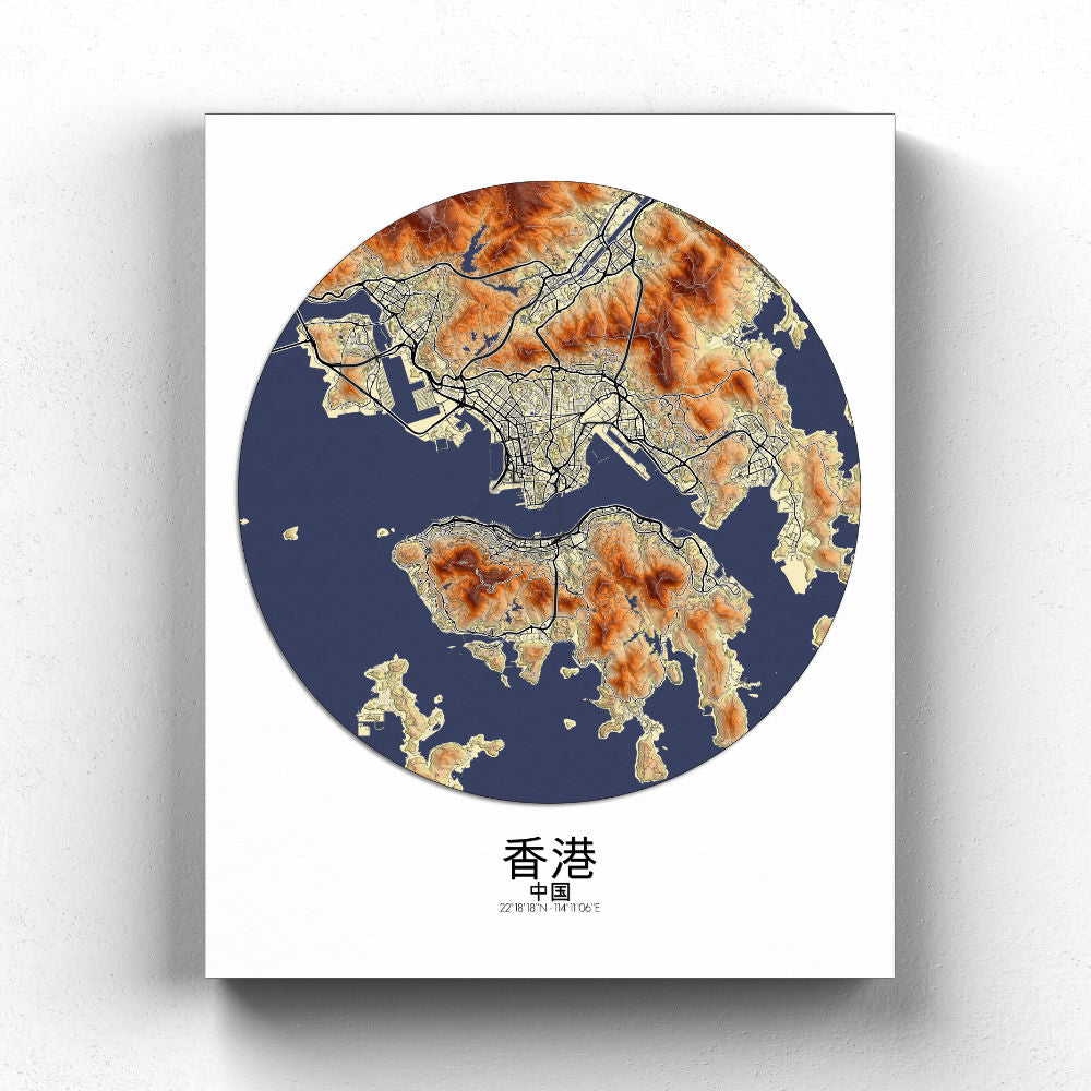 Mapospheres Hong Kong Elevation map round shape design canvas city map