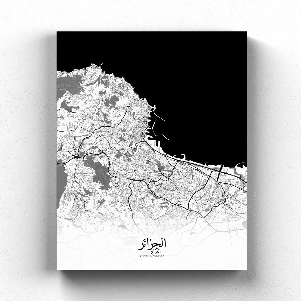 Mapospheres Algiers Black and White full page design poster city map