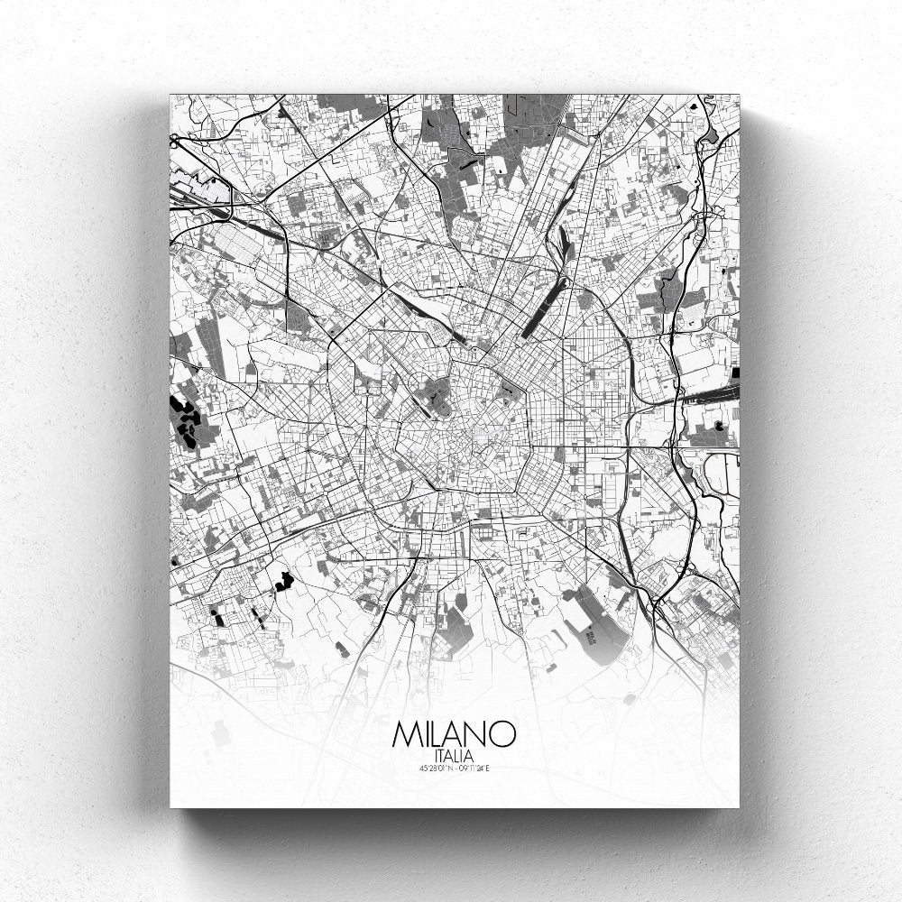 Mapospheres Milan Black and White full page design canvas city map