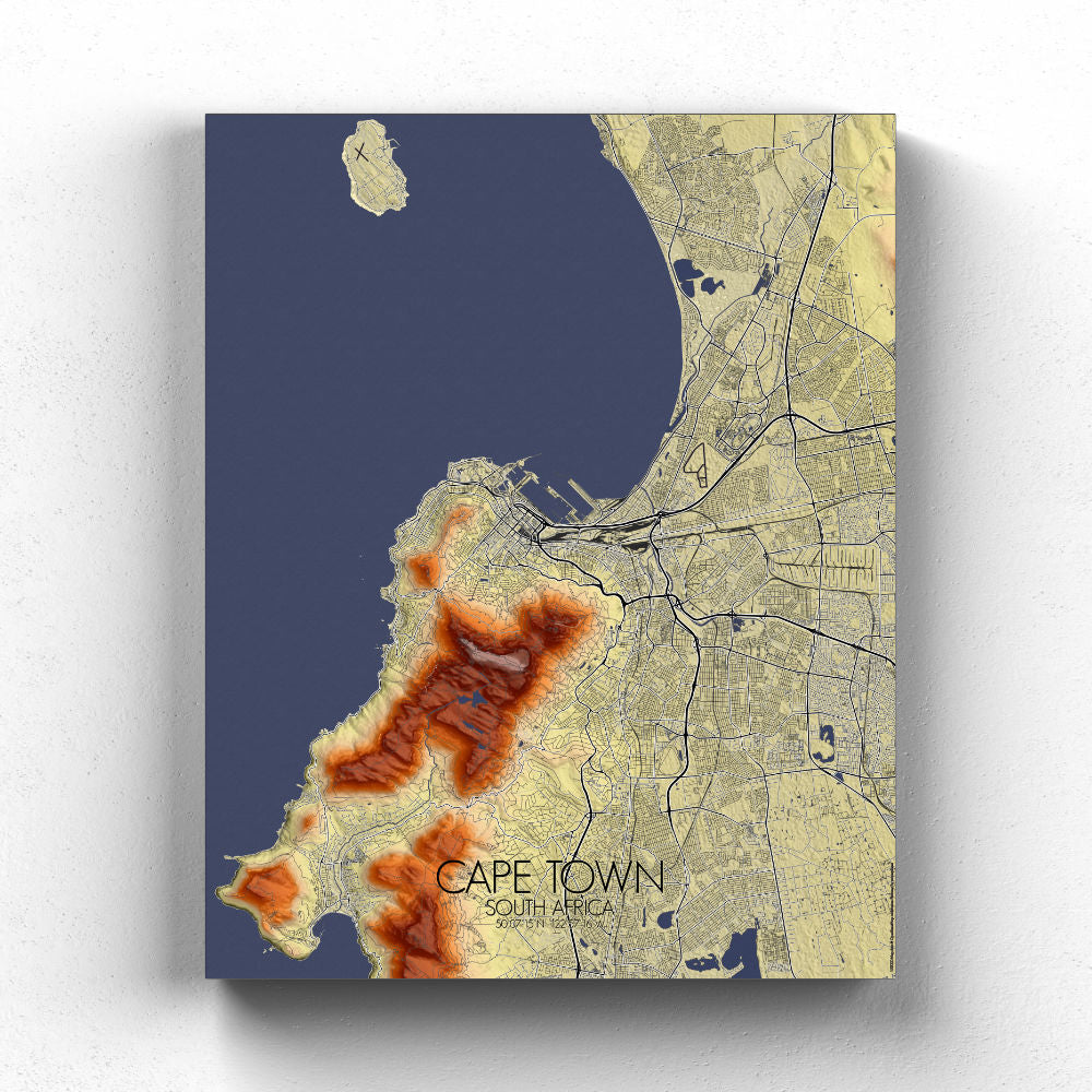 Mapospheres Cape Town Elevation map full page design canvas city map