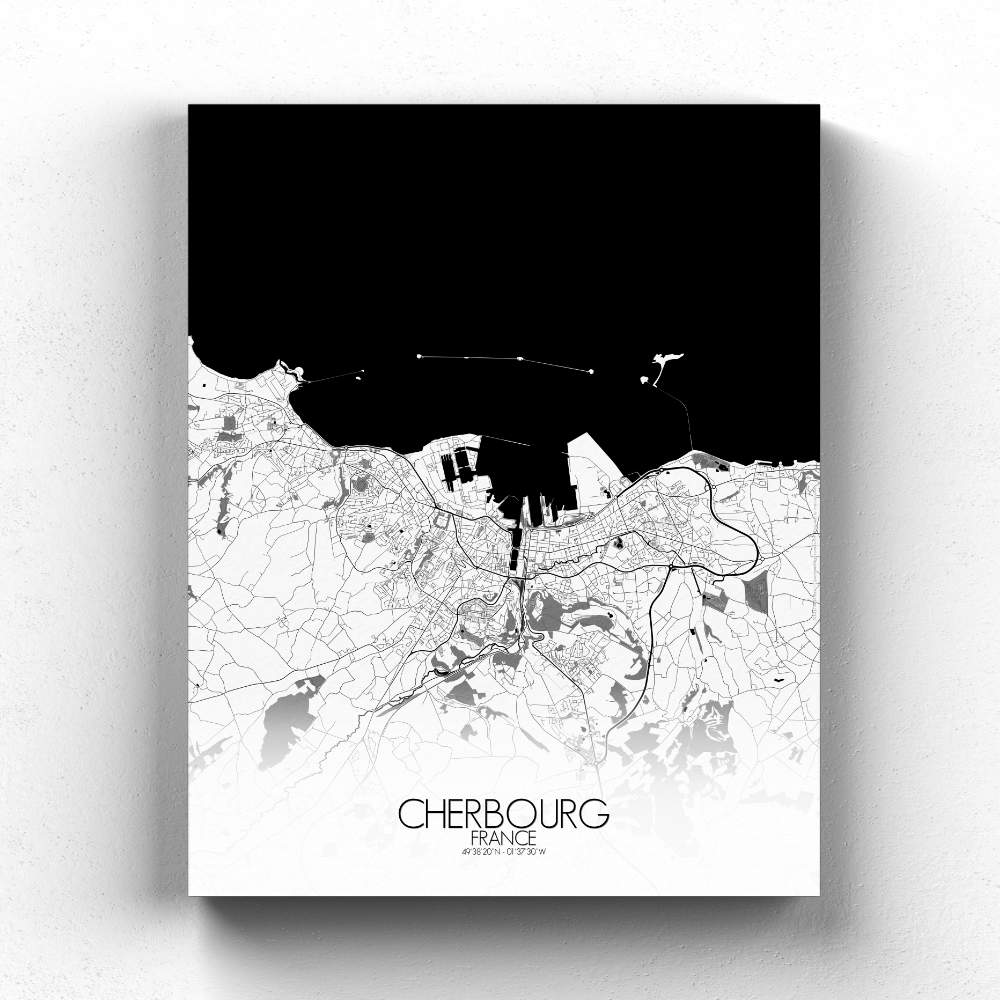 Mapospheres Cherbourg Black and White full page design canvas city map