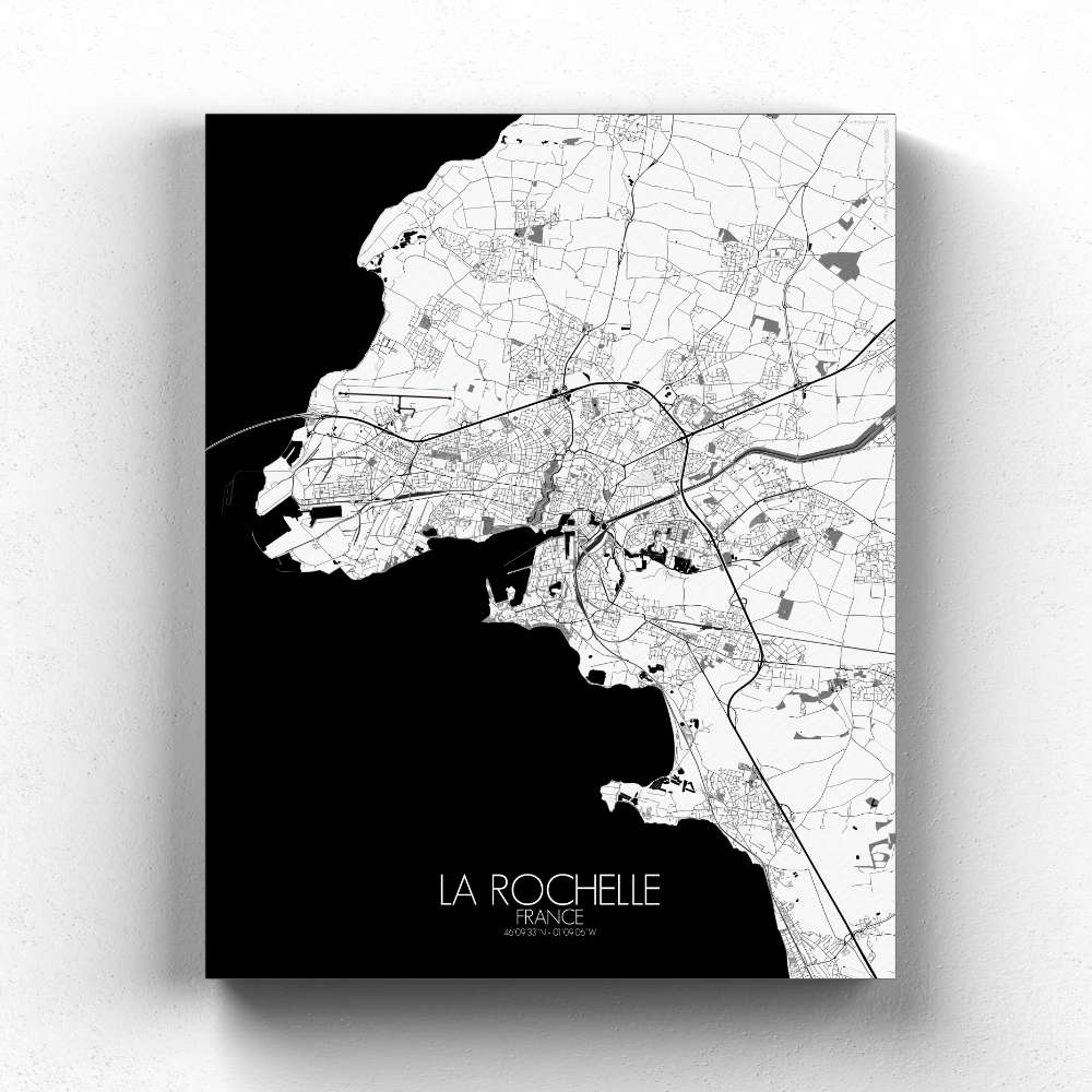 Mapospheres La Rochelle Black and White full page design canvas city map