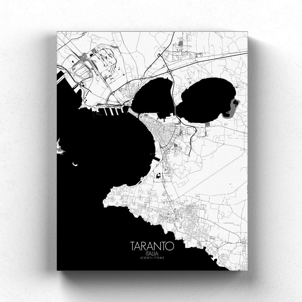 Mapospheres Taranto Black and White full page design canvas city map
